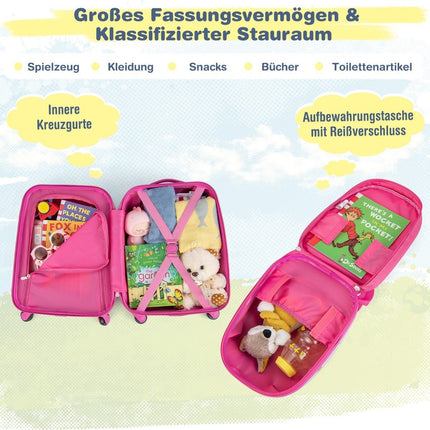 2-piece children's suitcase + backpack made of plastic children's trolley 12"+16" pink birds