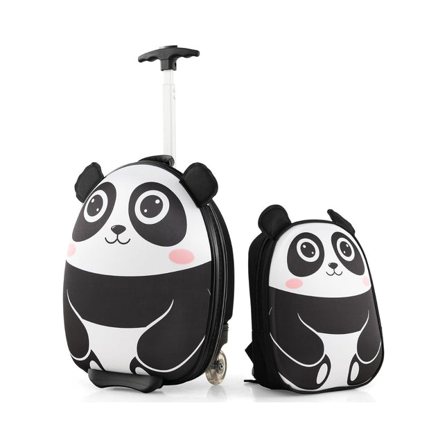 2-piece children's suitcase & backpack with wheels & 3-stage telescopic handle 12"+16" children's trolley Panda