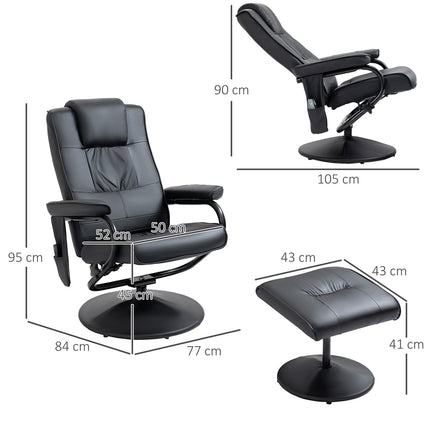 Reclining massage chair, 360° rotatable, remote control, black