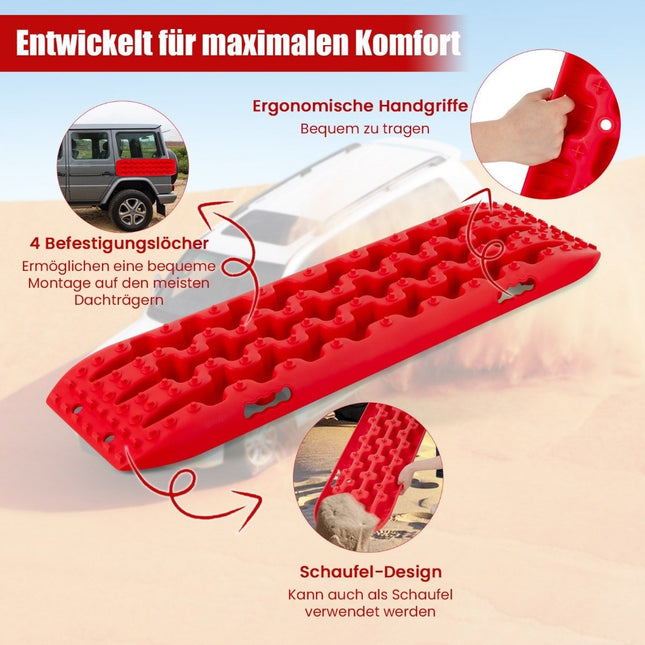 2 pieces traction aid sand sheets off-road tire ladder for sand/mud/snow 107 x 31 x 7 cm red