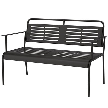 2-zits tuinbank, bank met lattendesign, waterafstotend tuinmeubel met rugleuning en armleuningen, parkbank 240kg draagvermogen, balkonbank voor terras, tuin, 121 x 64 x 84cm, zwart | Aosoom