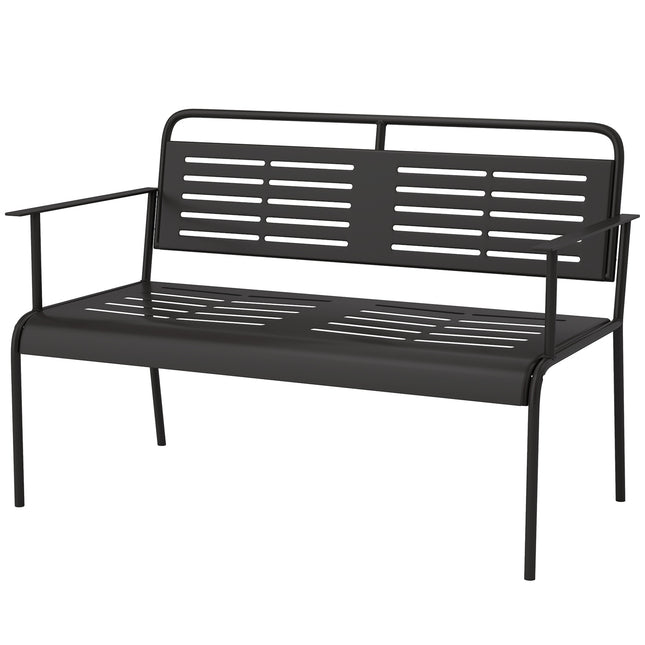 2-seater black garden bench, water-repellent, 240 kg capacity