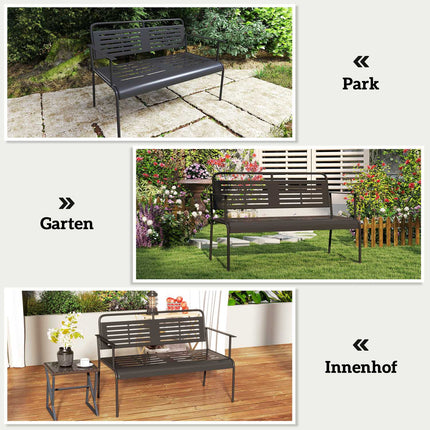 2-zits tuinbank, bank met lattendesign, waterafstotend tuinmeubel met rugleuning en armleuningen, parkbank 240kg draagvermogen, balkonbank voor terras, tuin, 121 x 64 x 84cm, zwart | Aosoom