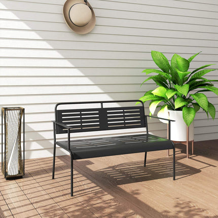 2-zits tuinbank, bank met lattendesign, waterafstotend tuinmeubel met rugleuning en armleuningen, parkbank 240kg draagvermogen, balkonbank voor terras, tuin, 121 x 64 x 84cm, zwart | Aosoom