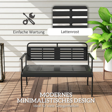 2-zits tuinbank, bank met lattendesign, waterafstotend tuinmeubel met rugleuning en armleuningen, parkbank 240kg draagvermogen, balkonbank voor terras, tuin, 121 x 64 x 84cm, zwart | Aosoom