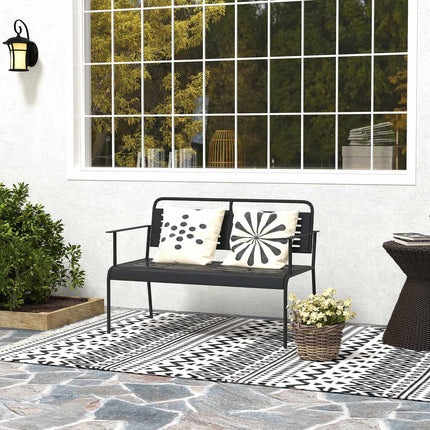 2-zits tuinbank, bank met lattendesign, waterafstotend tuinmeubel met rugleuning en armleuningen, parkbank 240kg draagvermogen, balkonbank voor terras, tuin, 121 x 64 x 84cm, zwart | Aosoom