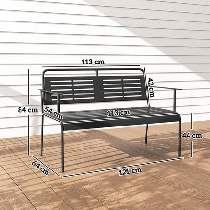 2-zits tuinbank, bank met lattendesign, waterafstotend tuinmeubel met rugleuning en armleuningen, parkbank 240kg draagvermogen, balkonbank voor terras, tuin, 121 x 64 x 84cm, zwart | Aosoom