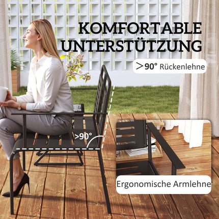 2-zits tuinbank, bank met lattendesign, waterafstotend tuinmeubel met rugleuning en armleuningen, parkbank 240kg draagvermogen, balkonbank voor terras, tuin, 121 x 64 x 84cm, zwart | Aosoom