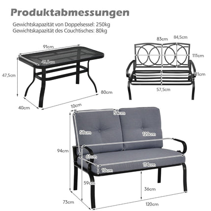 2-seater garden bench with coffee table bench with cushions gray & black