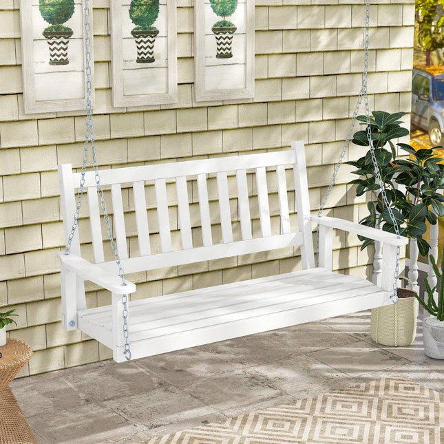 2-seater hanging bench made of solid wood, porch swing, load capacity up to 230 kg, white