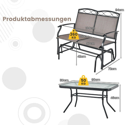 2-seater rocking bench with coffee table balcony furniture set garden bench made of textilene