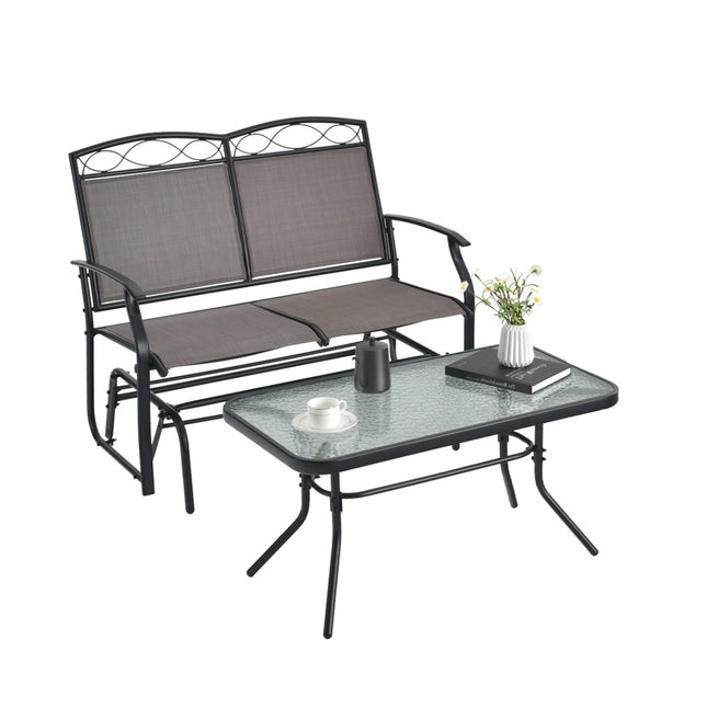 2-seater rocking bench with coffee table balcony furniture set garden bench made of textilene