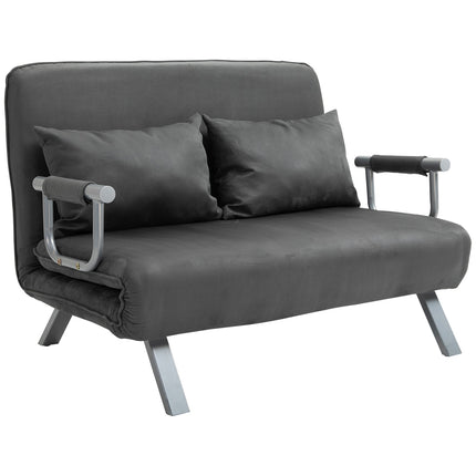 Gray 3-in-1 sofa bed, imitation suede, 2-seater with armrests