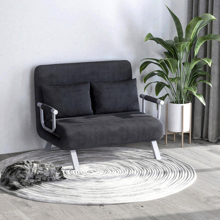 Gray 3-in-1 sofa bed, imitation suede, 2-seater with armrests
