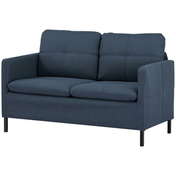 2-seater sofa in linen look - steel legs, dark blue