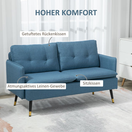 Modern dark blue 2-seater sofa with thick cushions