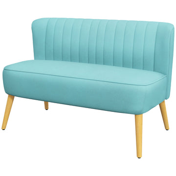 Green Linen-Look Loveseat sofa, 2-seater with wooden legs