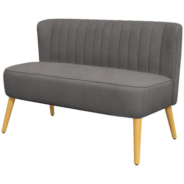 Dark gray Linen-Look Loveseat, wooden legs, 2-seater