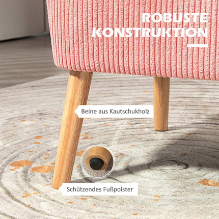 2-zitsbank, gestoffeerde bank, tweezitsbank, tweezitsbank, koordachtig polyesterschuim voor woonkamer, slaapkamer, 117 x 56,5 x 77 cm, roze
