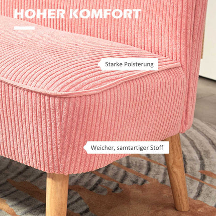 2-zitsbank, gestoffeerde bank, tweezitsbank, tweezitsbank, koordachtig polyesterschuim voor woonkamer, slaapkamer, 117 x 56,5 x 77 cm, roze