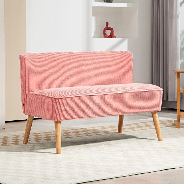 2-zitsbank, gestoffeerde bank, tweezitsbank, tweezitsbank, koordachtig polyesterschuim voor woonkamer, slaapkamer, 117 x 56,5 x 77 cm, roze