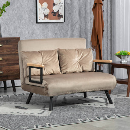 2-seater velvet sofa bed, adjustable backrest, light brown