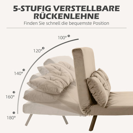 2-seater velvet sofa bed, adjustable backrest, light brown