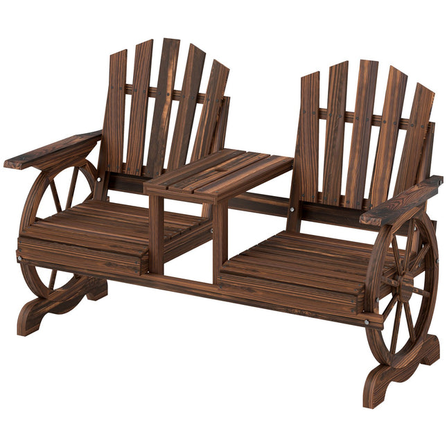 2-seater wooden garden bench with umbrella hole