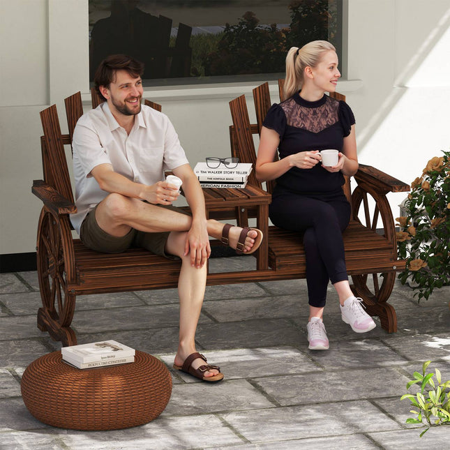 2-seater wooden garden bench with umbrella hole