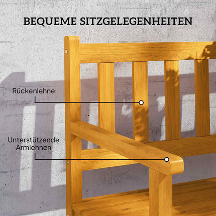 2-Seater Acacia Garden Bench, Teak Finish, Foldable Table