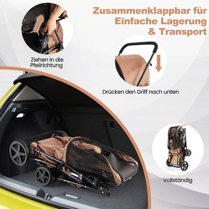 2 tier dog stroller up to 16 kg dog buggy with mesh windows drink holder beige