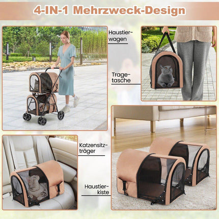 2 tier dog stroller up to 16 kg dog buggy with mesh windows drink holder beige