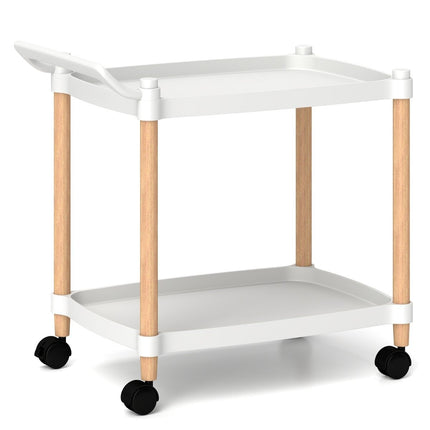 2-tier rolling cart with lockable wheels & beechwood frame trolley organizer