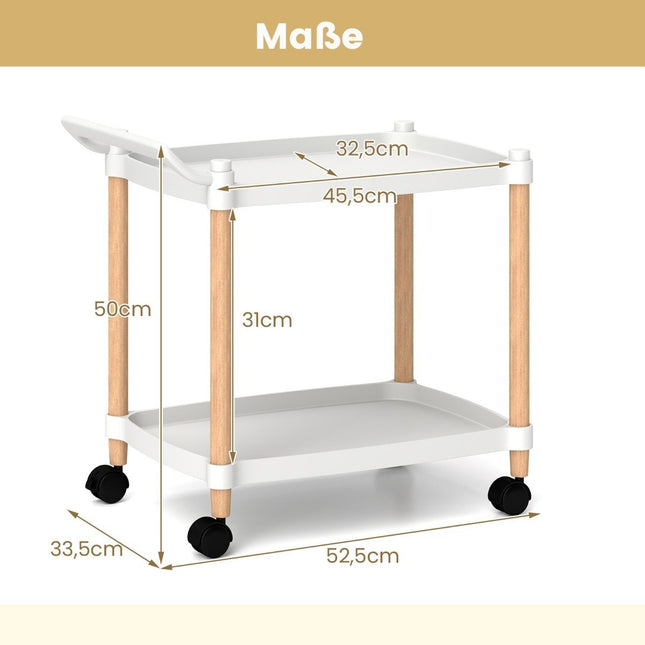 2-tier rolling cart with lockable wheels & beechwood frame trolley organizer