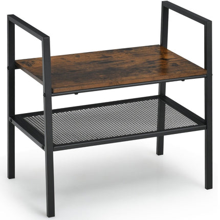 2-tier storage rack made of wood and metal. Compact storage rack, brown and black