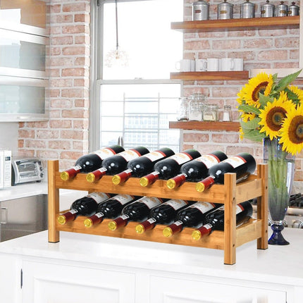 2 tier wine rack made of bamboo bottle rack wine rack 62 x 24 x 25 cm natural