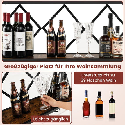 2 tier wine rack wall with metal frame & 6 rows of wooden wine glass holder bottle rack
