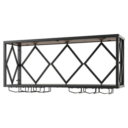 2 tier wine rack wall with metal frame & 6 rows of wooden wine glass holder bottle rack