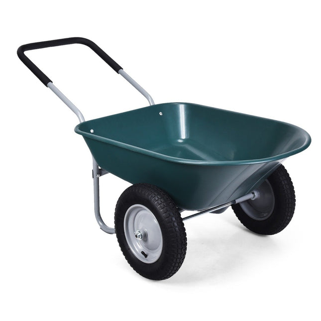 2-wheeled garden wheelbarrow with heavy-duty drawer, 145 x 65 x 65 cm, green