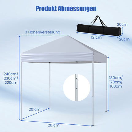 2x2m Pop-Up Pavilion, Waterproof, UV 50+, White
