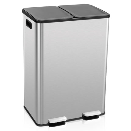 2 x 30L trash can with 2 compartments & soft closing lid & 2 deodorizing compartments silver