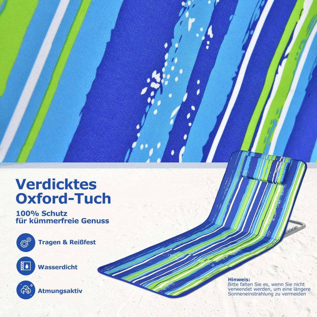 2 x Beach Mat with Side Table Adjustable Deck Chair Set 151 x 55.5 x 27-47 Blue + Green