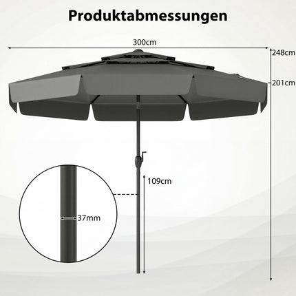 300 CM Outdoor Market Umbrella with Tilt, Ventilated Roof