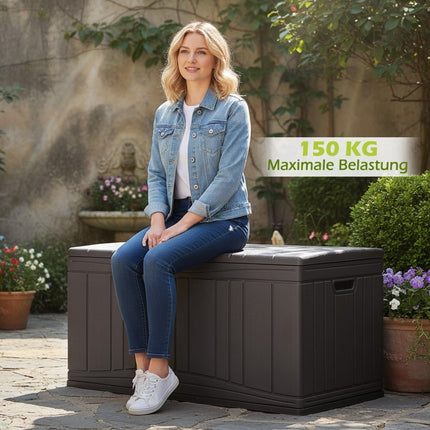 300L HDPE Outdoor Storage Box with Lockable Lid, Brown