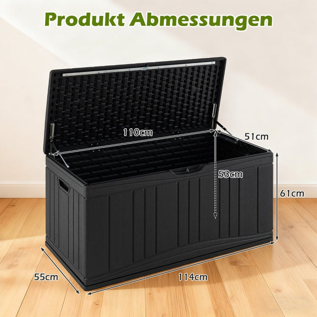 300L Outdoor Storage Box, HDPE, Lockable Lid, Black