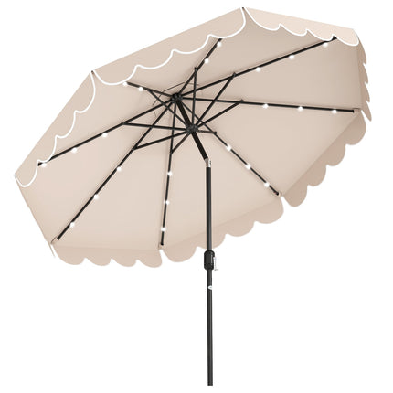300 cm Beige Patio Umbrella with Solar LED Lights