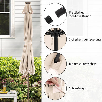 300 cm Beige Patio Umbrella with Solar LED Lights