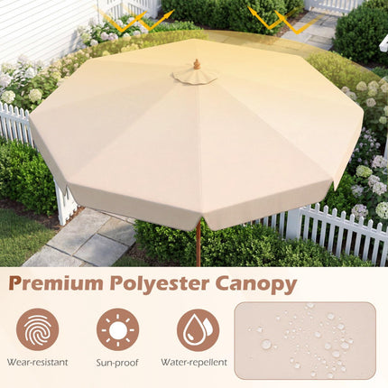 300 cm Beige Patio Umbrella with Tilt and Wood Pole