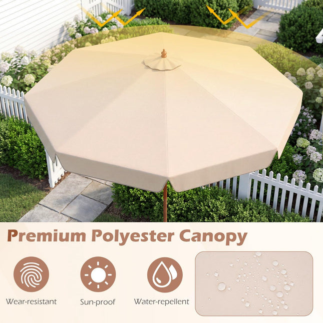 300 cm Beige Patio Umbrella with Tilt and Wood Pole