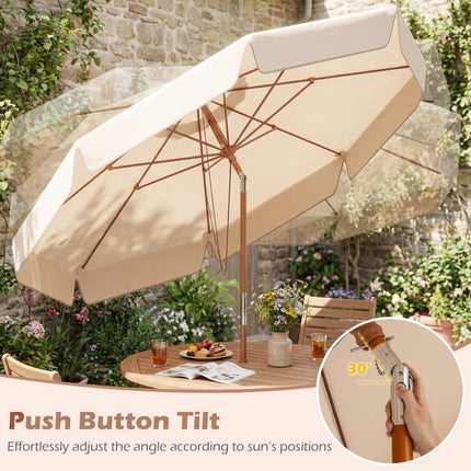 300 cm Beige Patio Umbrella with Tilt and Wood Pole